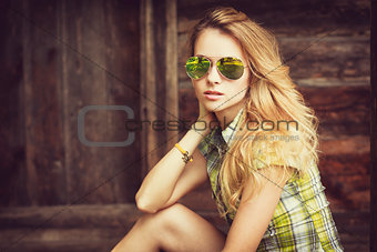 Portrait of a Sensual Fashion Hipster Girl