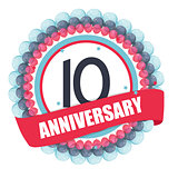 Cute Template 10 Years Anniversary with Balloons and Ribbon Vect