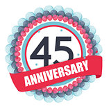 Cute Template 45 Years Anniversary with Balloons and Ribbon Vect