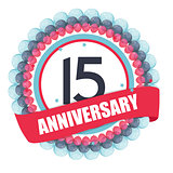 Cute Template 15 Years Anniversary with Balloons and Ribbon Vect