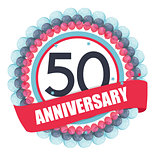 Cute Template 50 Years Anniversary with Balloons and Ribbon Vect