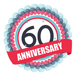 Cute Template 60 Years Anniversary with Balloons and Ribbon Vect
