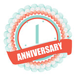 Cute Template 1 Years Anniversary with Balloons and Ribbon Vecto