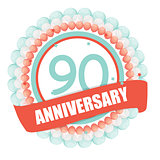 Cute Template 90 Years Anniversary with Balloons and Ribbon Vect