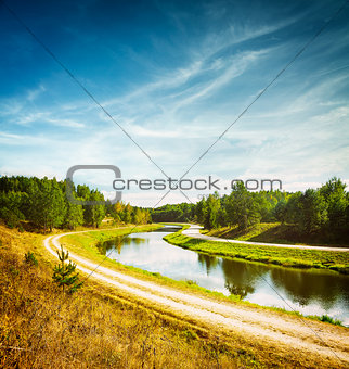 Summer Landscape with River and Blue Sky