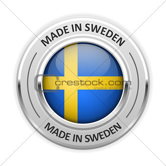 Silver medal Made in Sweden with flag