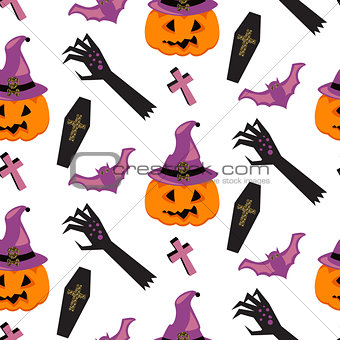 Halloween witch pumpkin vector seamless pattern.