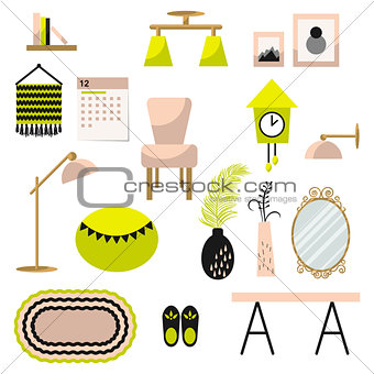 Home decor and furniture vector set flat style