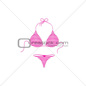 Striped bikini suit in pink and white design