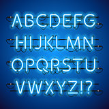 Glowing Neon Blue Alphabet