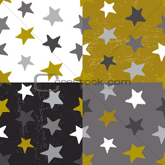 Ink hand drawn stars seamless pattern in different color variati
