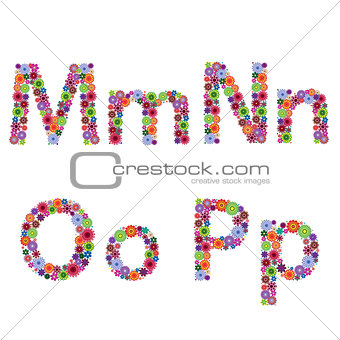 Alphabet with flowery letters M, N, O, P