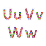 Alphabet with flowery letters U, V, W