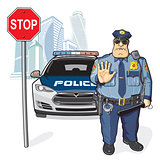 Police patrol, stop sign