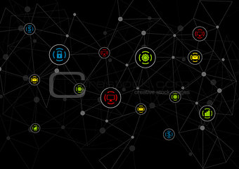 Black tech background with communication icons