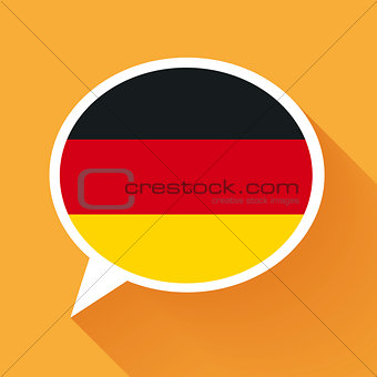 White speech bubble with Germany flag on orange background. German language conceptual illustration.
