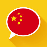 White speech bubble with China flag on yellow background. Chinese language conceptual illustration
