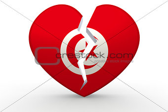 Broken white heart shape with Tunisia flag