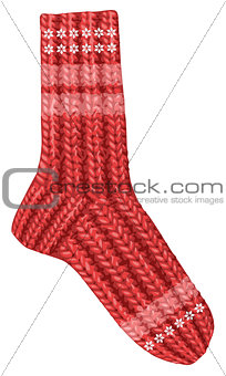 Red knitted Christmas stocking for gifts from Santa Claus