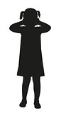 a scared child, covering with hands her ears, silhouette vector