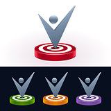 Check mark on target board. 3d shiny icons. Vector illustration.