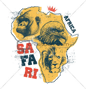 Africa map with animal faces.