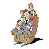 Large family, dad in a chair with children