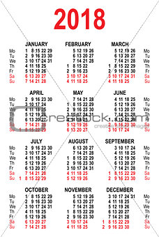 Calendar 2018 grid template