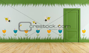Playroom with colorful decorations on wall