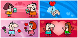valentines cartoon greeting card set