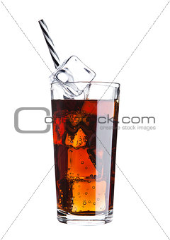 Glass of cola soda drink cold with ice cubes