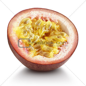 Half of passion fruit isolated on white background