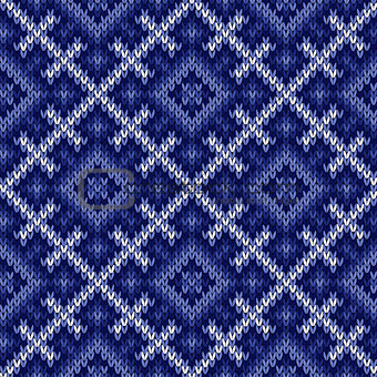 Seamless knitted pattern in cool blue hues