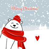 Christmas card with white santa bear