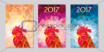 symbol 2017 fire cock poligonal background three different color