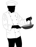chef preparing food in frying pan silhouette