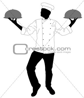 kitchen chef serving a meal silhouette