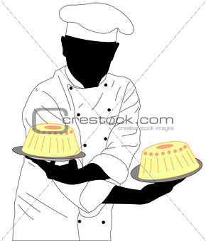 confectioner holding two cakes
