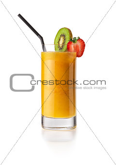 Glass of fresh healthy fruit smoothie isolated on white backgroud
