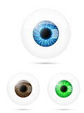 Set of human eyeball. Blue, brown and green.
