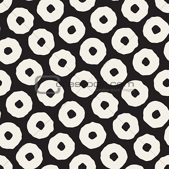 Vector Seamless Black and White Hand Drawn Concentric Circles Pattern