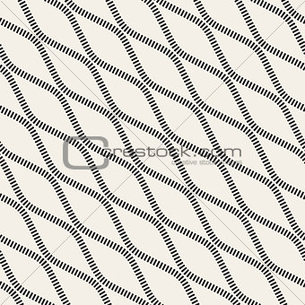 Vector Seamless Black and White Diagonal Stripy Wavy Lines Pattern