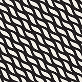 Vector Seamless Black and White Diagonal Wavy Shapes Pattern