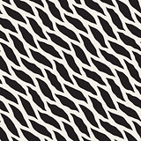 Vector Seamless Black and White Hand Drawn Diagonal Wavy Shapes Pattern