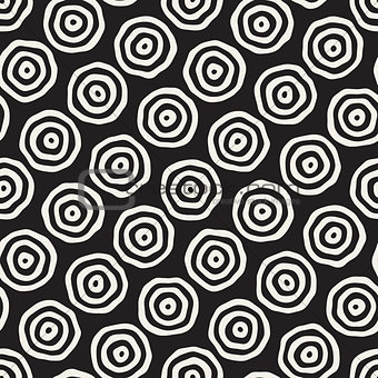 Vector Seamless Black and White Hand Drawn Concentric Circles Pattern