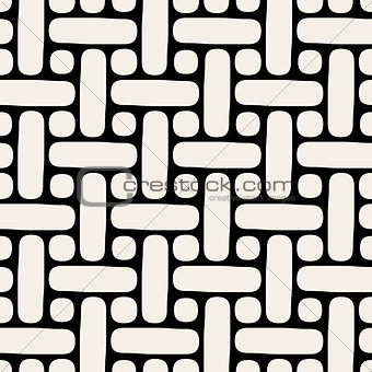 Rounded Lines and Circles Lattice. Vector Seamless Black  White Pattern.