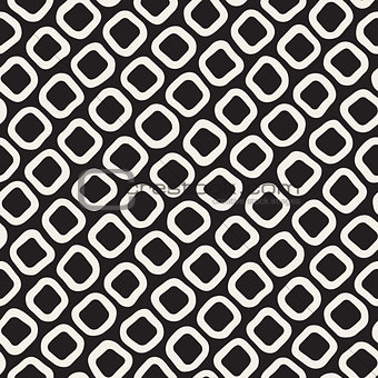 Vector Seamless Black and White Hand Drawn Rounded Rhombus Shapes Pattern