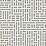 Irregular Rounded Lines. Vector Seamless Black and White Pattern.