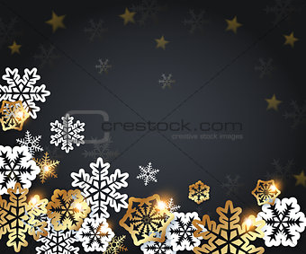 Golden and white paper snowflakes