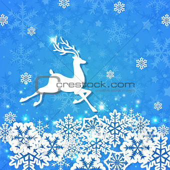 Blue Christmas background with deer 